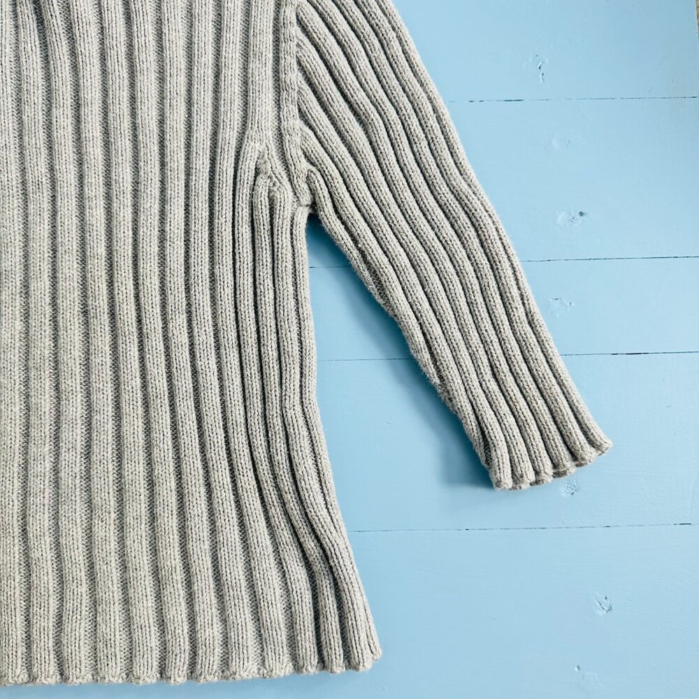 Vintage ESPRIT Gray Sweater, Ribbed 90s Sweater, Crop Sweater, 3/4 sleeves - Picture 4 of 6